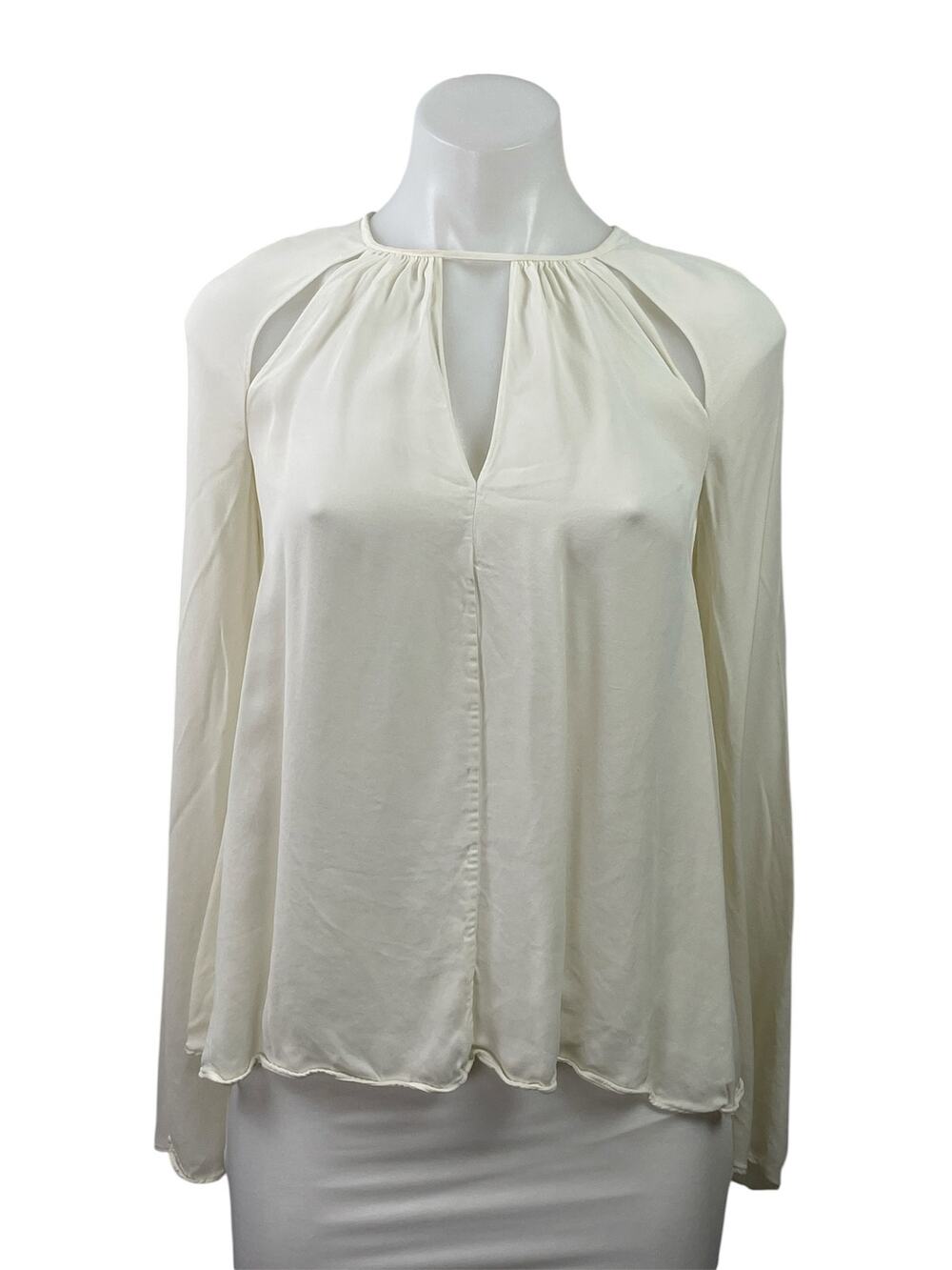 Reiss Women's White Ivory Long Sleeve Keyhole Cut Out Pleated Blouse Top Size 0